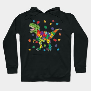 T-Rex Dinosaur Autism Awareness Puzzle Piece Hoodie